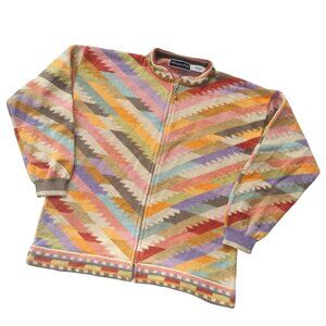 Christine Foley Southwest Stripe Cardigan L XL Vintage Heavy Cotton Sweater